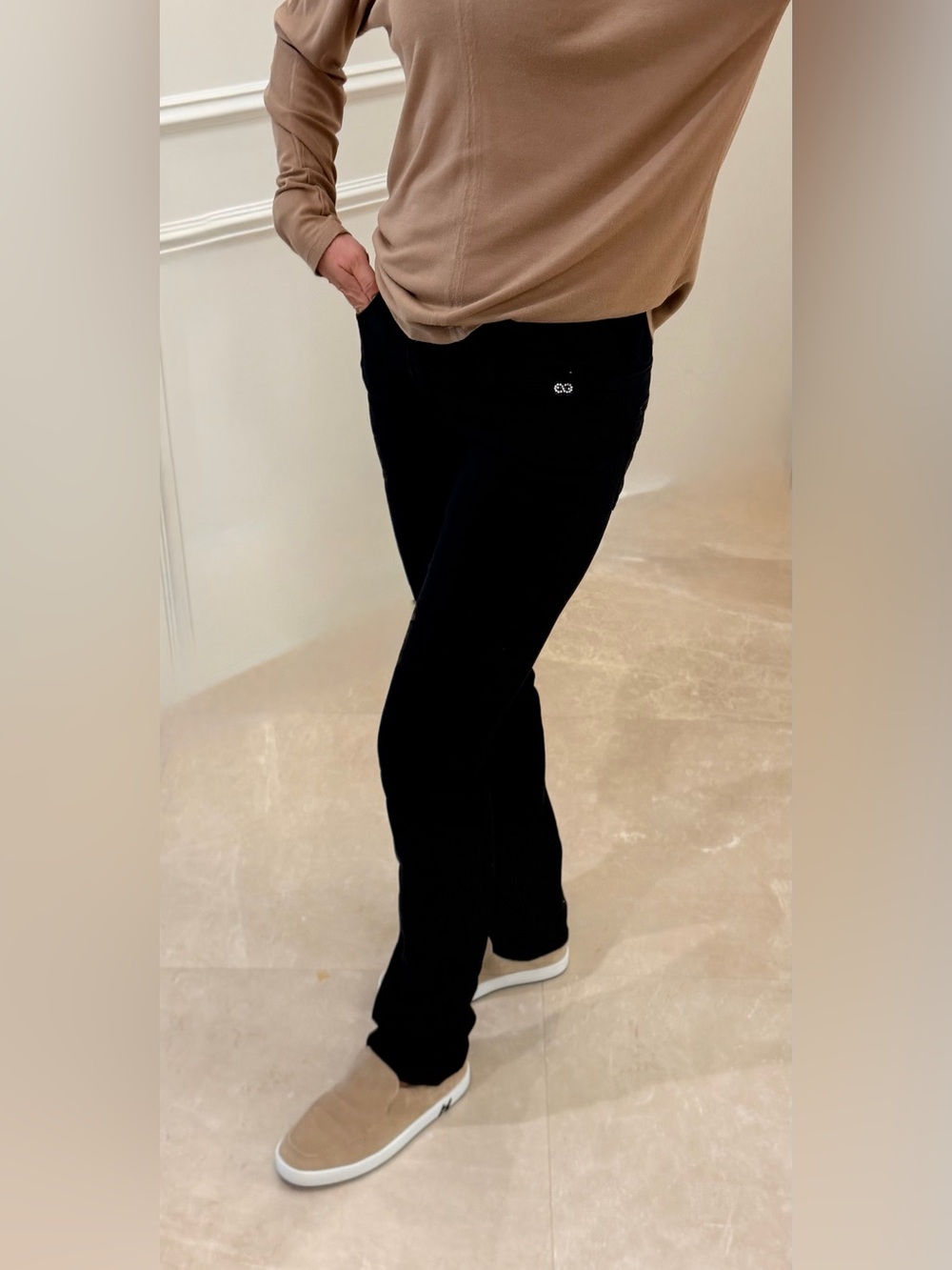 Escada Sport Black Slim Jeans Chinos with Subtle Logo, Size S.